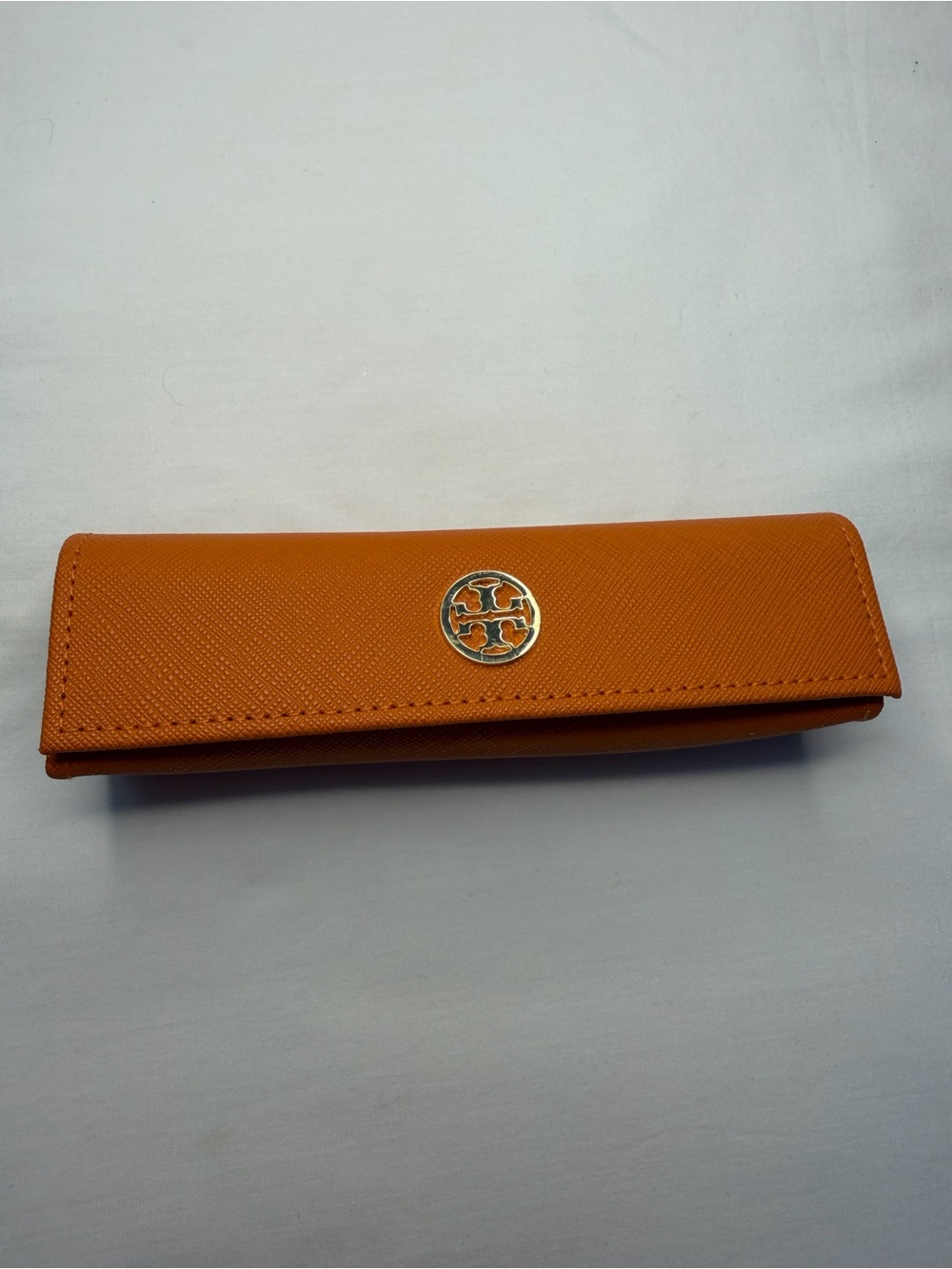 Tory Burch Orange Leather Sunglasses Case with Gold Logo